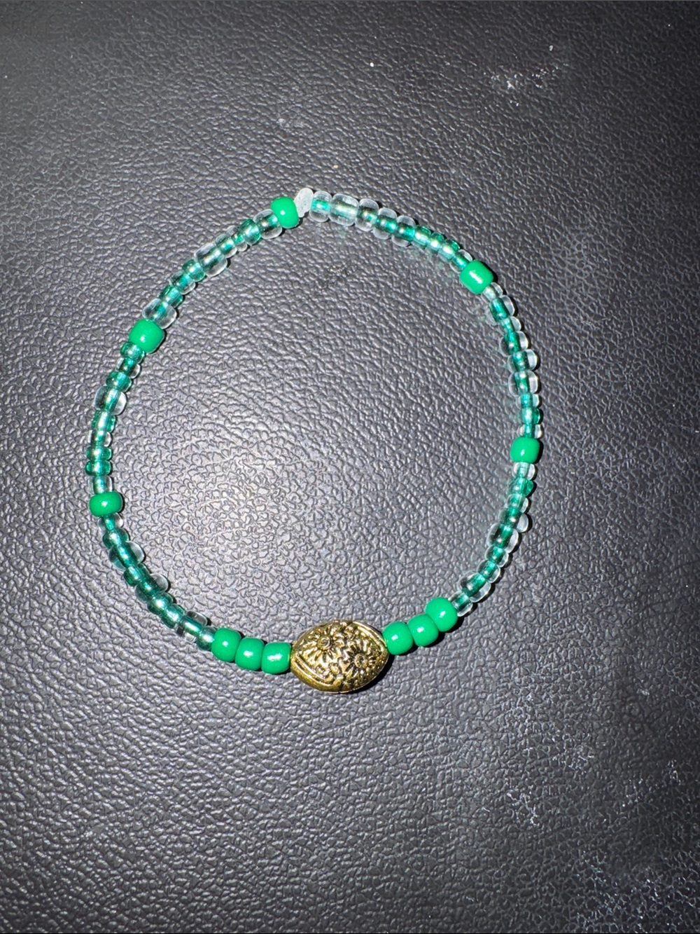 Green Beaded Bracelet with Gold Accent Bead